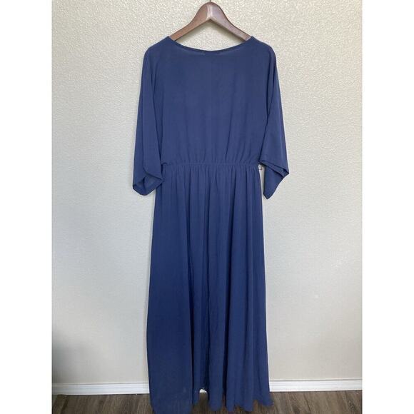 Baltic Born Navy Chiffon Maxi Dress size XXL short sleeve front slit v-neck soft - Picture 5 of 7